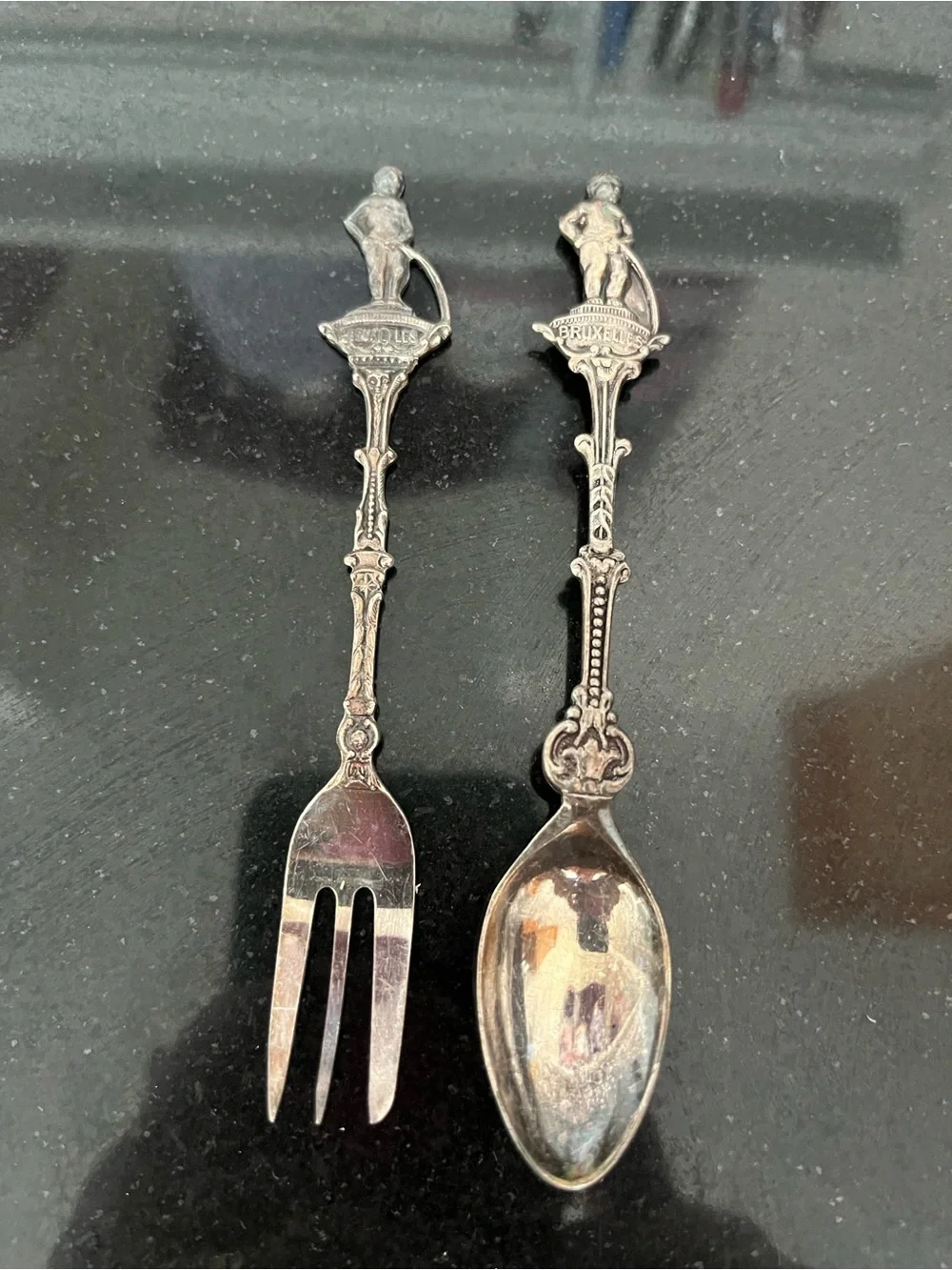 Antique Bruxelles Mannekan Pis Spoon and fork Silverplate - Belgian